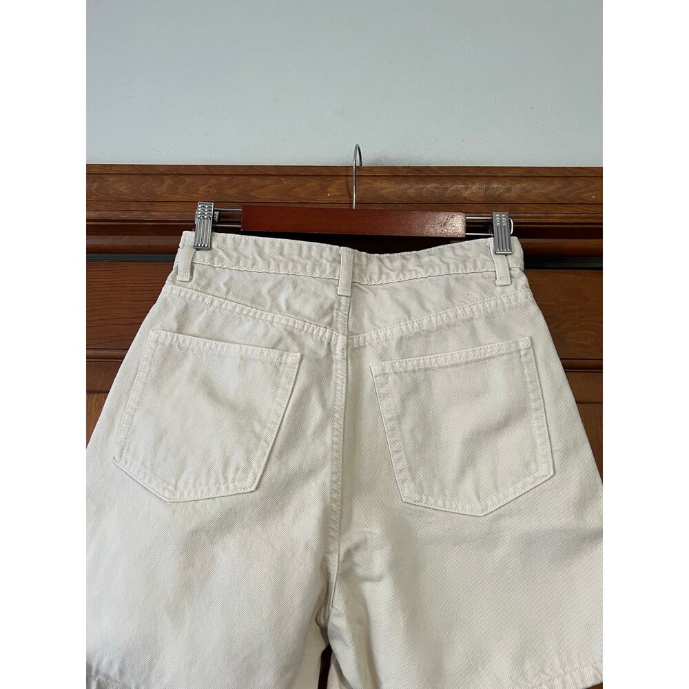 ZARA Women's High Rise Denim Shorts Cream White Structured Cotton Size 4 - Picture 7 of 9